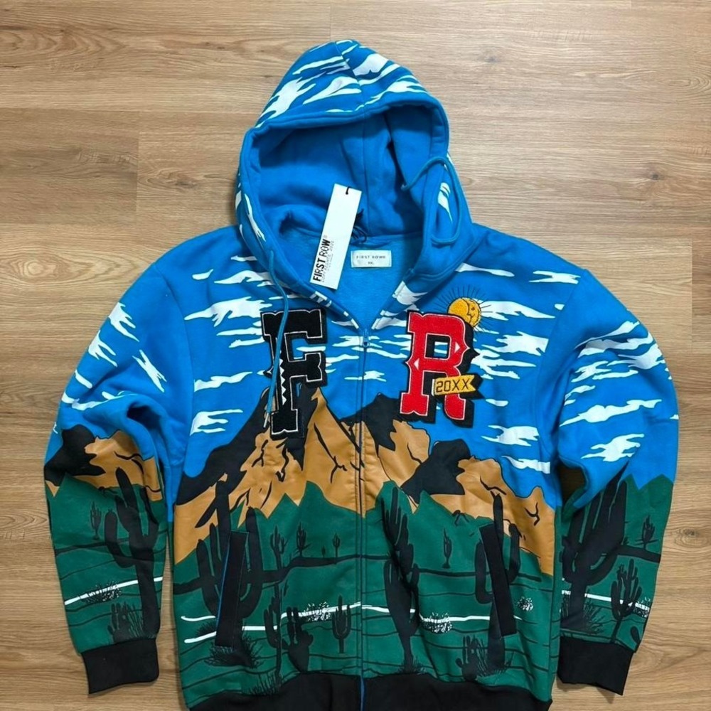 First Row "Desert Landscape" Full Zip Hoodie – Size 2XL (Blue/Green/Brown)